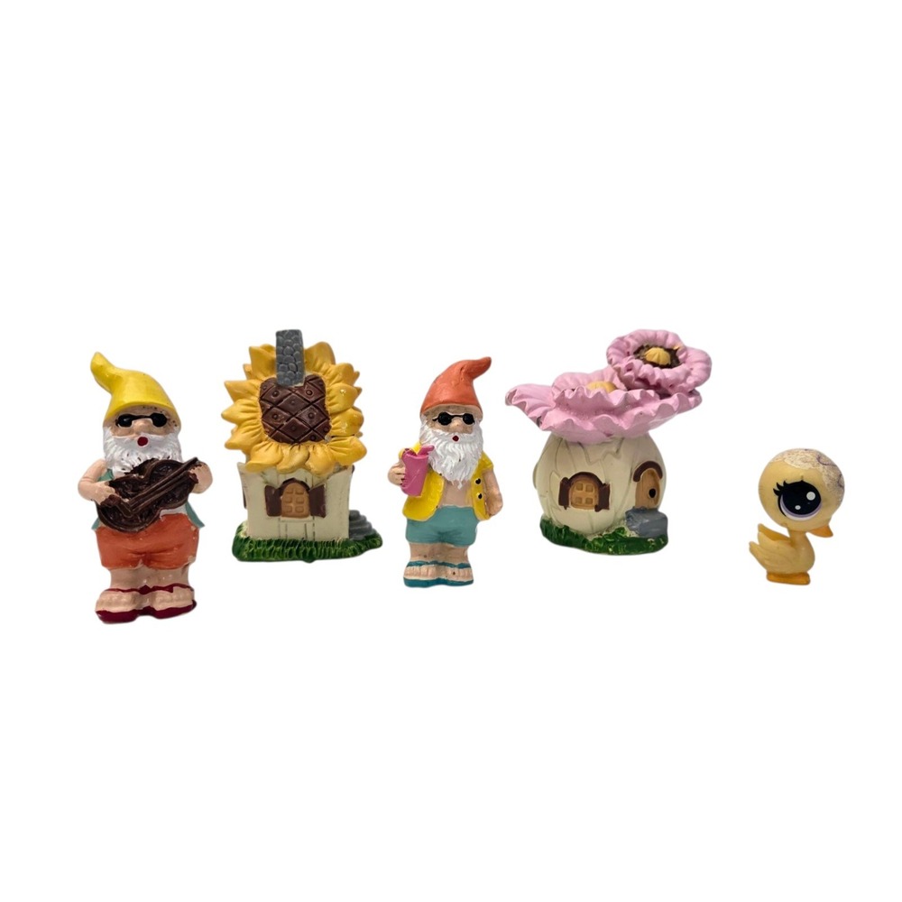 Vintage‎ Beach Gnomes Fairy Garden Flower Floral Mini Houses Duck Miniatures